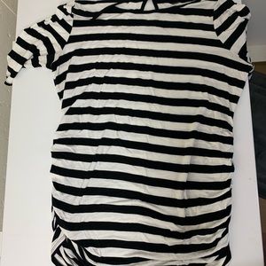 White and black striped maternity top